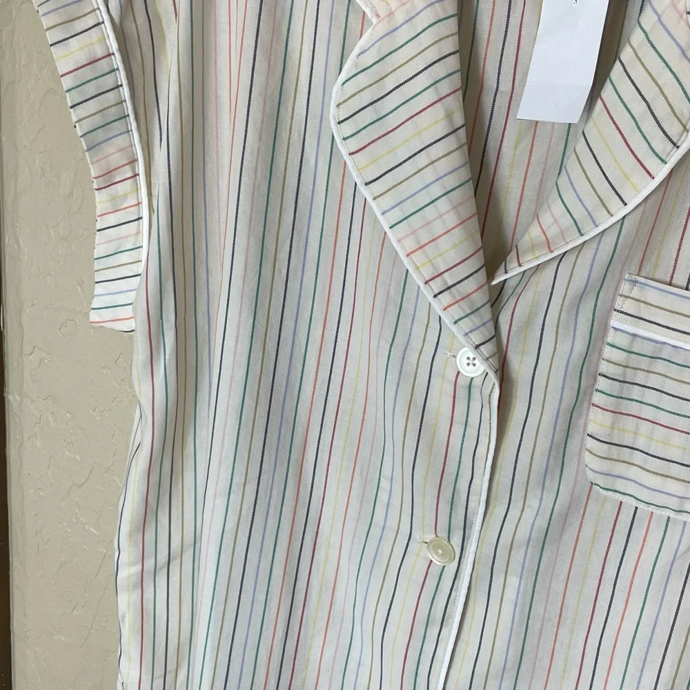 Madewell Bedtime Pajama Top in‎ Rainbow Stripe w/Pocket 100% Cotton Size Medium